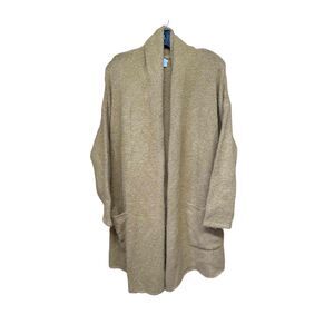 Dreamers Beige Open Front Long Sleeve Two Pocket Knit Cardigan Sweater Size S/M